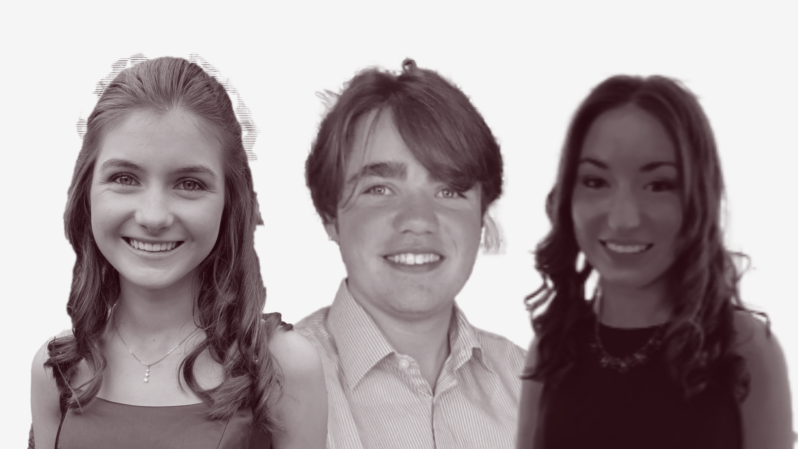 Young Ambassadors Kate, Monty and Rachel - a black and white photo montage using head and shoulder shots