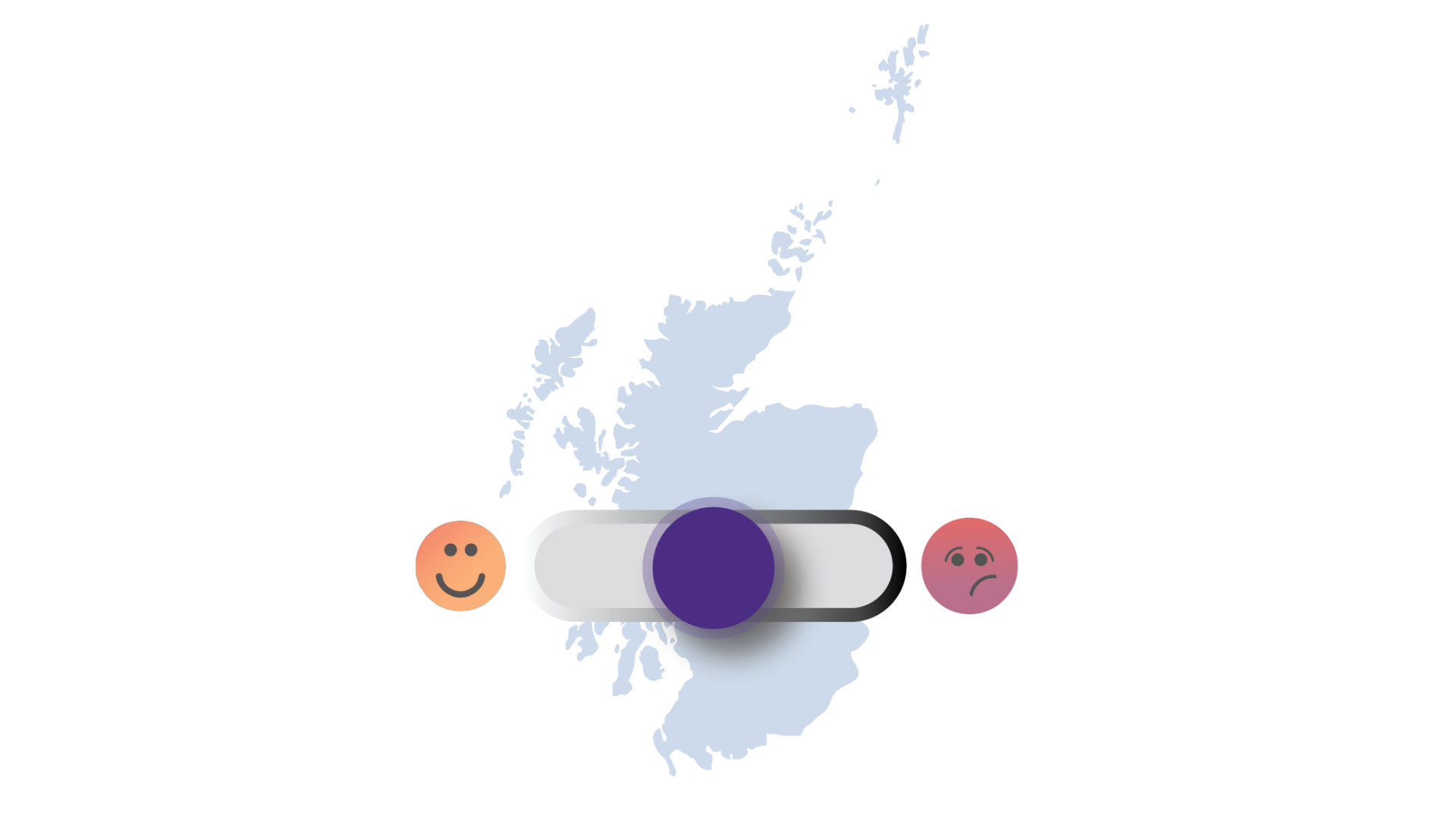 Content and upset emoji at either end of a sliding button laid over a map of Scotland.