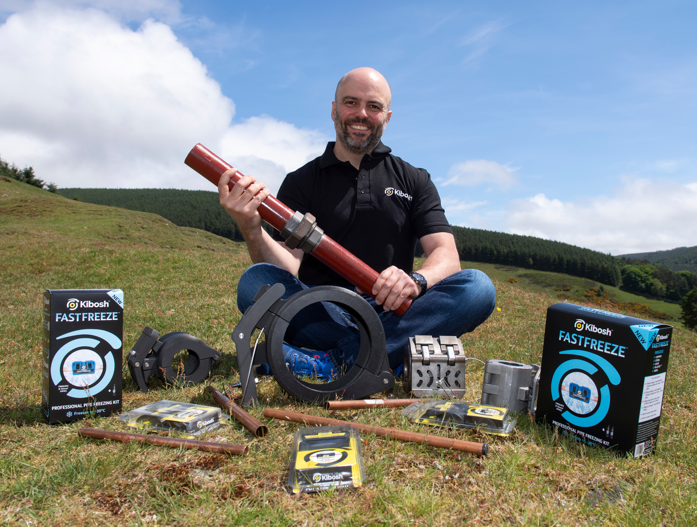 Plumber Ross Dickinson with his pipe-freezing invention