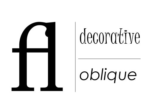 A demonstration of a ligature, a decorative font and an oblique font.