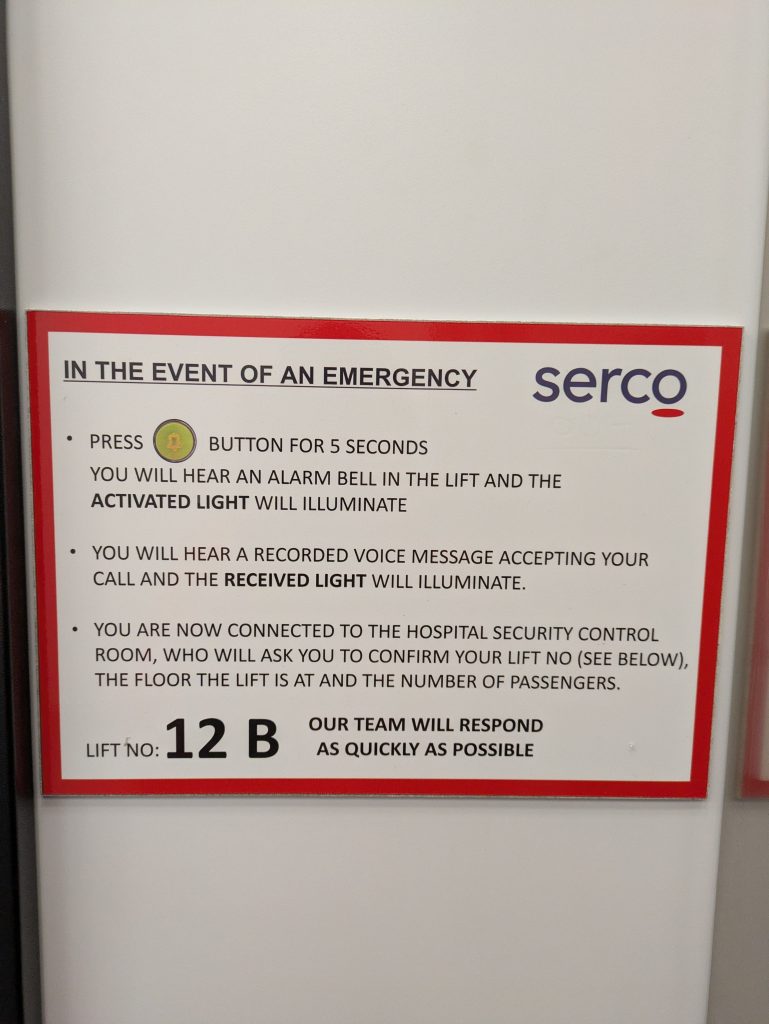 An example of a sign in the hospital