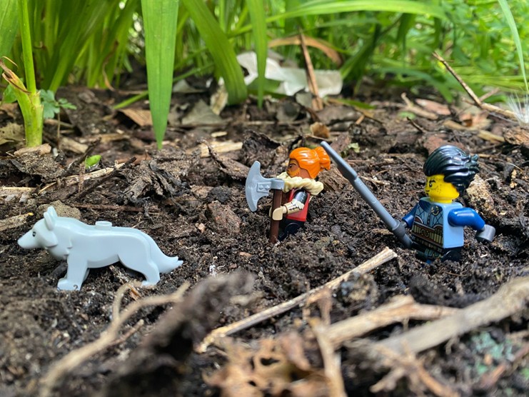 Lego figures in the garden